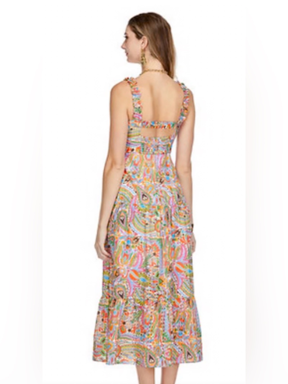 NWT Jade Multicolor Paisley Square-Back Midi Dress